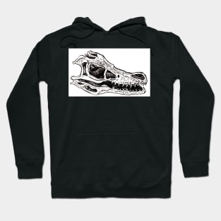 Skull, Alligator Dinosaur , black and white ink pen Hoodie